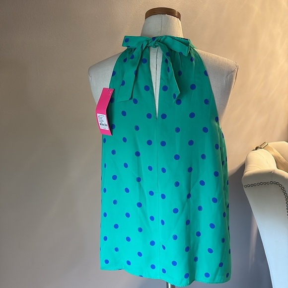 Lilly Pulitzer RORI halter top botanical green blue polka dots tie back neck M - Picture 8 of 16